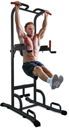 Sportstech 7in1 Power Tower PT300 als Dip Station & Kraftturm, multifunktionale Kraftstation für Zuhause mit Klimmzugstange, Liegestützgriffe und 4 Ösen für TRX, Ropes & Schlingen, Sit-Ups, in schwarz