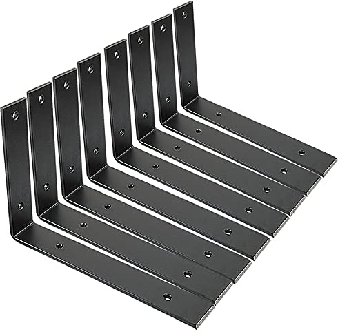 Shelf Brackets 10 Inch Wall L Brackets 8PCS Heavy Duty for Shelves Metal Black Rustic Industrial Brackets for DIY Opening Shelves Project Hardware Included