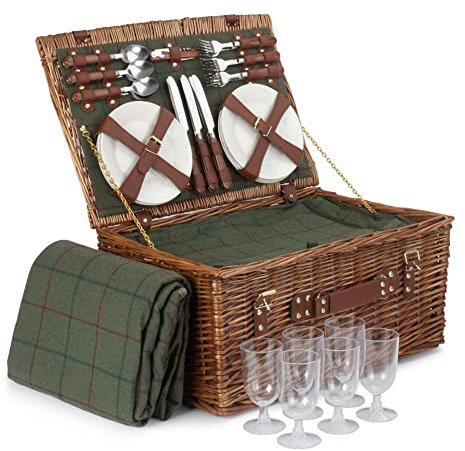 Red Hamper Klassischer Picknickkorb für 6 Personen, Tweed, Grün (FH121)