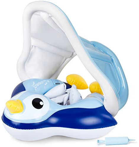 MYCARBON Salvagente Neonato 6 Mesi - 3 Anni Salvagente Bambini con Parasole Mutandina Gonfiabile con Pompetta Galleggiante Ciambella per Mare Piscina