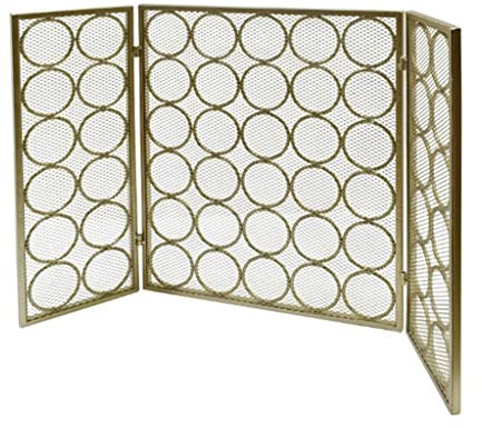 Funkenschutz/Funkenschutzgitter Schmiedeeiserne Kamin-Trennwand, dreifach gefaltetes Kreismuster mit Netz, Funkenschutz, Heim-Kamin-Sicherheitszaun Kaminfunkenschutzgitter (Color : Gold)