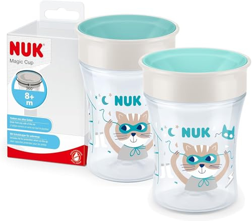 NUK Magic Cup Trinklernbecher im praktischen Doppelpack, 8+ Monate, auslaufsicherer 360°-Trinkrand, BPA-frei, mint, 230 ml, 2 Stück