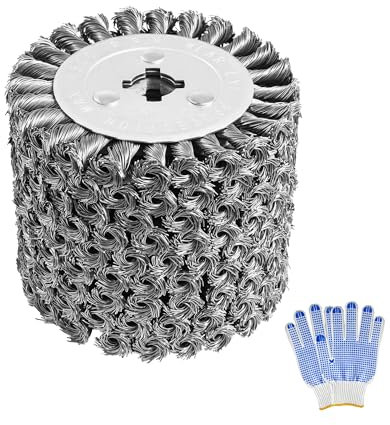 4.7x 4 Twisted Steel Wire Wheel Multi Surface Conditioning Tool, 0.02 Wire Brush Drum, Stainless Steel Wire Wheel for Metal Surface Polishing Removing Rust Wood Grain Restoration-3/4 Quad Keyway