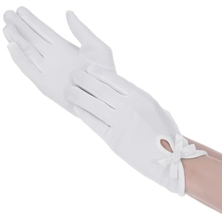 Abeillo White Satin Gloves for Women Elegant Wedding Gloves Short Tea Party Glove Courtesy Glove for Opera Evening Wedding 1920s Prom
