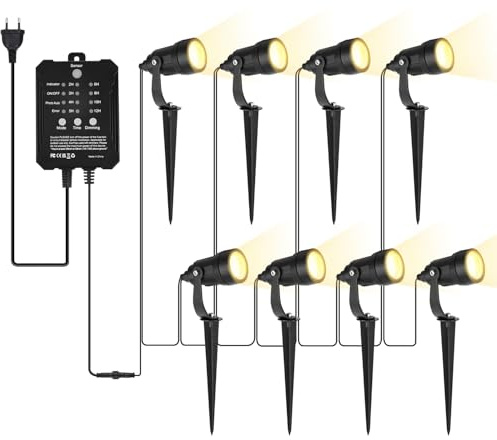 KWODE Gartenbeleuchtung LED außen mit Mit Timer- und Sensorfunktion，5W dimmbar Gartenstrahler Warmweiß 3000K 8 Stück，IP65 Wasserdicht für die Außen, Garten, Terrasse, Baum