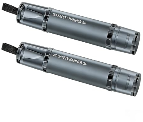 Metal Matte Car Emergency Hammer 2-Pack, with Alloy Steel Tip, Seat Belt Cutter, Mounting Bracket & Test Glass for Vehicle Escape Safety Tool (2, Gray)