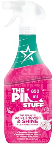 Pink Stuff Miracle Daily Shower & Shine Cleaning Spray 850ml Bathroom Cleaner Prevents Watermarks & Limescale Build Up, Stops Soap Scum, Glass Tiles, Screens, Chrome, No Rinse Fresh Finish