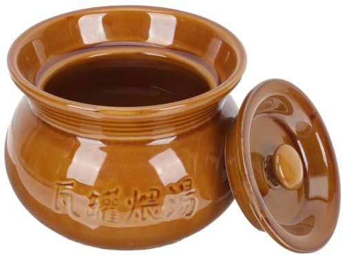 Cabilock Olla Sopera Multifunción de Cerámica Marrón de 500ml Rápida Absorción de Calor y Diseño Creativo para Cocinar Sopa y Estofados en Casa