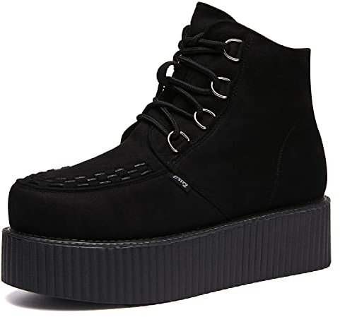 RoseG Damen High Top Wildleder Schnürschuhe Flache Plateau Creepers Schuhe Stiefel, Schwarz, 40 EU
