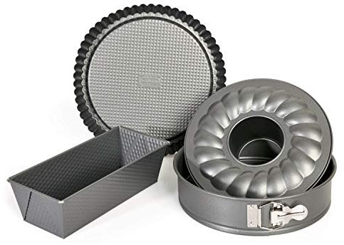 Original Kaiser Gourmet Backformen Set 4-teilig, Backset mit 3 Kuchenformen antihaftbeschichtet, Springform mit Flach- und Rohrboden, Tortenform, Kastenform