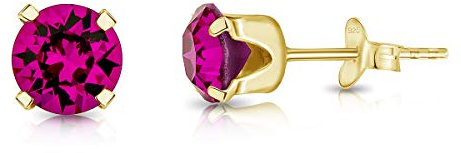 Pendientes Mujer Plata de Ley 925 Chapados Oro 24K con Brillantes de Cristal Multicolor 6 mm - Pendientes de Botón Oro - Clásicos, Elegantes, Dorados y Hipoalergénicos