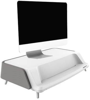 celexon Professional UV Monitor Erhöhung ME1730 grau | praktischer Ständer für Bildschirm oder Laptop, inklusive Schublade und USB-Ladestation | Ergonomie für Büro & Home-Office