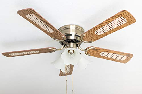 Pepeo GmbH Kisa Deluxe Latón Antiguo con iluminación Ventilador de Techo, 44 W, Roble/Nogal, 105 cm