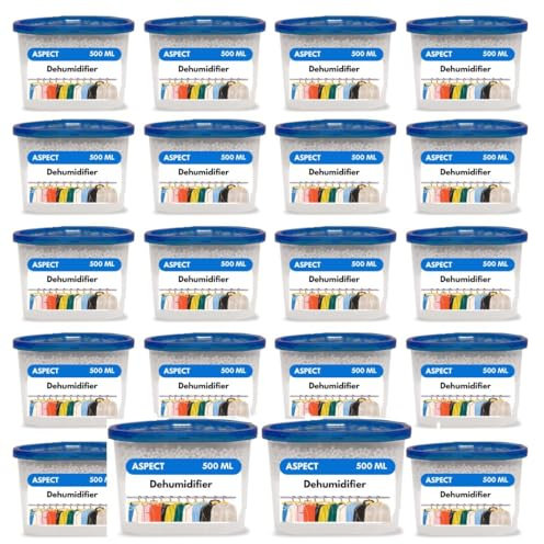 Aspect Dehumidifier Disposable, 500ml Pack Of 20 Dehumidifiers for Home, Moisture Absorber Helps Prevent Damp, Mildew, Mould and Condensation, Ideal For Windows, Damp, Home, Bathroom, Kitchen,Wardrobe