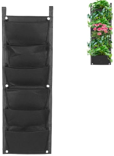 Tissting 6 Taschen Hängende Pflanztaschen Vertikal,Pflanztaschen Hängend Draußen Pflanzsack Balkon Vertikal Farming Wand Pflanzentasche Erdbeere Pflanzen Wachsen Atmungsaktive Taschen für Balkon
