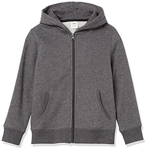 Amazon Essentials Boys' Fleece Zip-Up Hoodie Sweatshirt, Charcoal/Grey Heather, 5 Years