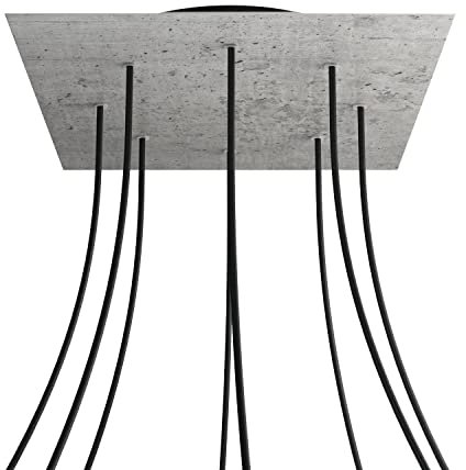 creative cables Quadratisches XXL 8-Loch und 4 Seitenlöchern Lampenbaldachin, Rose-One-Abdeckung, 400 mm - Beton, Schwarz