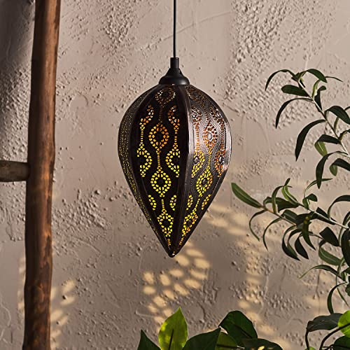 Lights4fun LED Solar Hängeleuchte Metall Teardrop Marokkanisch Solarlaterne Hängend Wasserdicht Garten Balkon Patio