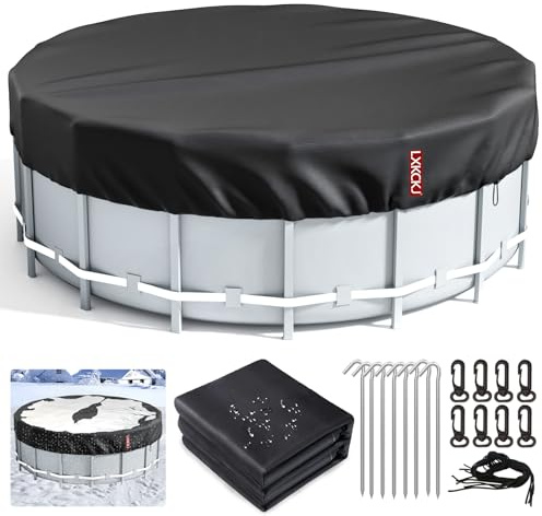 LXKCKJ 18 Ft Round Pool Cover, Solar Pool Covers for Above Ground Pools, Winter Pool Cover Protector with Pool Accessories, PE Tarp Ideal for Waterproof and Dustproof (Black)