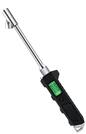 Tiardey Digital däcktrycksmätare 230 PSI LCD Bakgrundsbelysning Digital Display RV Heavy Duty Dual Head Roterbar Ventil med LED-ficklampa för RV Car Lastbil Motorcykel