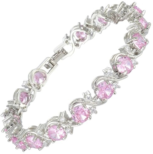RIZILIA BLOSSOM Bracciale da tennis da donna – placcato in oro bianco 18 carati, zirconi cubici multicolore taglio rotondo, 18 cm (7 pollici) Elegante bracciale con pietra di nascita per donne