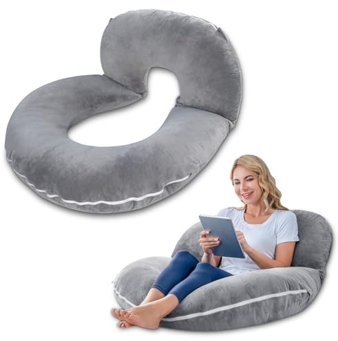 INSEN Reading Pillow, Back Pillow for Sitting in Bed for Reading, Nurse & Relax, Reading Pillow for Adults, Moms & Kids, Sit Up Pillow for Bed (Grey, 45in)