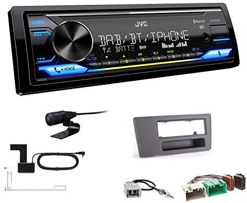 JVC KD-X472DBT 1-DIN Autoradio Bluetooth USB inkl DAB Antenne Einbauset passend für Volvo V70 2000-2004 schwarz