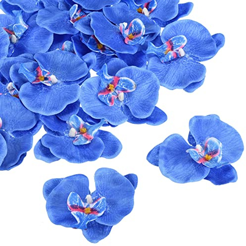 PATIKIL 3.5 Artificiale Orchidea Fiore Teste 20pz Seta Phalaenopsis Finta Farfalla Orchidea Teste per Matrimonio Floreale Bouquet Decoro Fai da te Artigianato Realizzare Blu