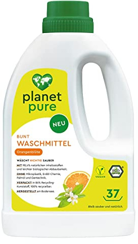 PLANET PURE Bunt Flüssig Waschmittel Orangenblüte 37 Wl 98,4% natürlichen Inhaltsstoffe vegan