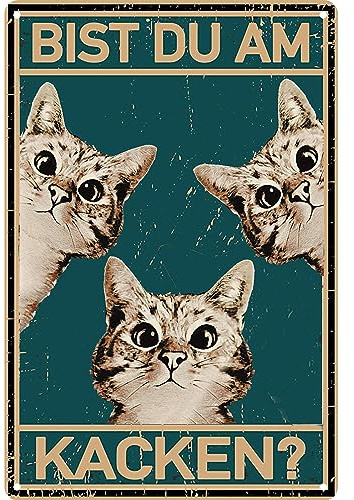 Katze Metallschild Badezimmer Blechschild-Bist du am kacken | Kätzchen Metallschilder Toilette Bild Poste Lustiger Vintage Schild Deko Hauswand Raumdekoration (30x20 cm)