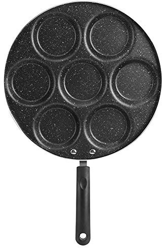 Non-Stick Pancake Pan, 7-Hole Egg Burger Mould, Aluminum Crepe Griddle with Anti-Scald Handle for Breakfast, Family Cooking, Outdoor BBQ, Parties