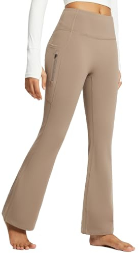 baleaf Fleecefodrade utsvängda leggings, termiska byxor med fickor, promenadbyxor, yogabyxor, byxor med hög midja, byxor i vattentåligt material, bootleg-jeans, L