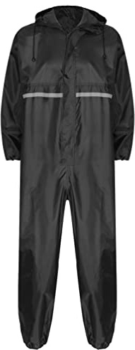Jugaoge Tuta antipioggia unisex da moto per uomo e donna da esterno monopezzo impermeabile overall jumpsuit con strisce riflettenti tute da lavoro, Nero , M