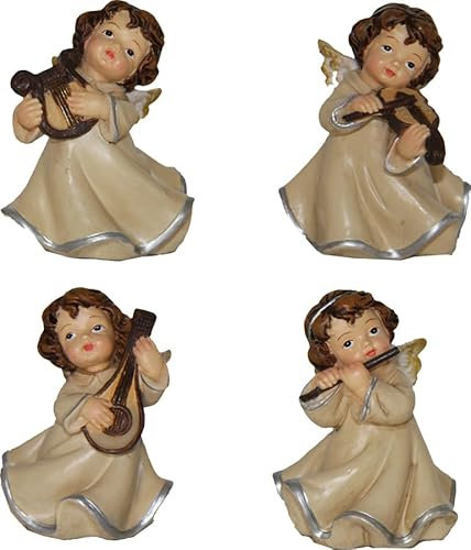 FADEDA 4 figuras de ángel musicales, con hilo/altura: 5 cm, pintadas a mano, figuras de belén detalladas, decoración de mesa de Navidad