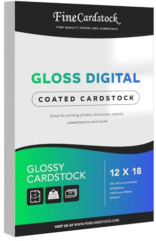 Double-Sided Gloss Digital C2S Cardstock – Perfect for Color Laser Printing, Design Proposals, Flyers, Brochures | 12 x 18 | Glossy 100lb Cover | 94 Bright | Acid Free, Coated Finish | 50 Sheets