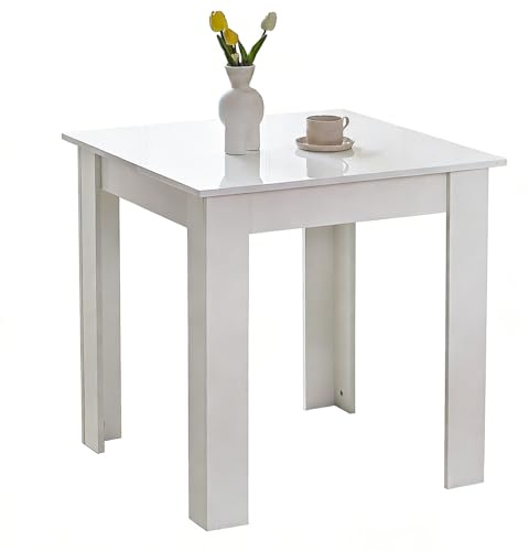 Rainbow Tree 75x75cm Square Dining Tables White for 2-4 Small Space, High Gloss Wooden Kitchen Table for Dining Room, Kitchen, Modern Writing Table for Living Room, Cafe or Restraunt Home/Office