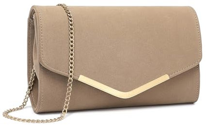 Miss Lulu damer kuvert clutch elegant aftonväska brudväska kuvert kuvertväska handväska med kedja för bröllop fest bal, Beige