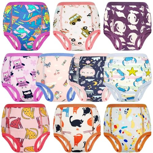 FLYISH DIRECT Baby Töpfchen Trainingshose, Packung mit 10 Kinder Töpfchentraining Unterwäsche für Jungen und Mädchen, 100/3T