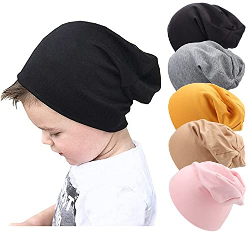 DRESHOW 5 Pezzi Unisex Bambino Berretti Neonato Ragazzi Ragazze Morbido Carino Cappello Jersey Berretto 6-60 Mesi