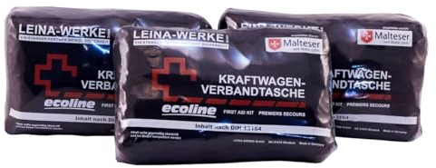 3 x KFZ Verbandtasche schwarz Leina Din13164-2022 mit Maske frische Produktion