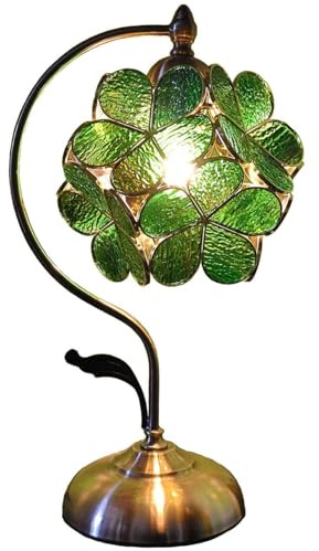 Bieye L30875 Lampada da tavolo in vetro colorato in stile Tiffany con petalo di fiore e base in ottone per l'arredamento della casa(fiore di ciliegio verde)