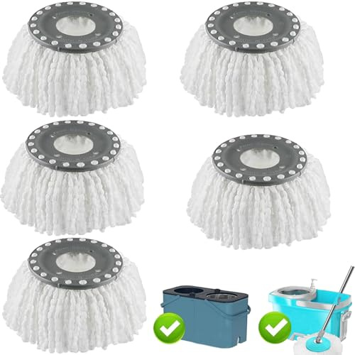 Lot de 5 têtes de rechange pour balai à franges Old Hurricane Mr.Clean - Rotation à 360° - En microfibre - Tête de balai rotative universelle pour serpillères standard