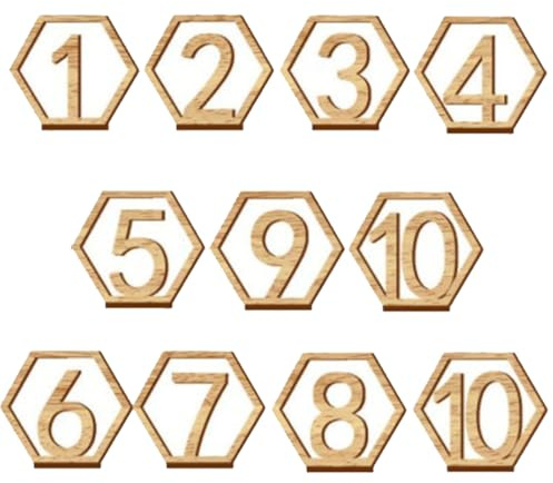 EIHI tischnummern hochzeit - 10 Stück 1-10 Holz Nummer - tischnummern - tischnummern hochzeit holz mit Halter Hexagon Tische Mittelstücke für Hochzeit Party Tabelle Dekoration