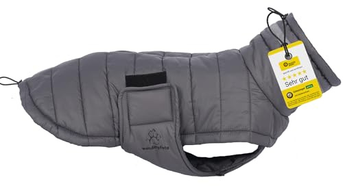 Wanderpfote Hundemantel in Grau, Größe M – synthetische Daunenjacke für mittelgroße Hunde – Wasserdicht – Wintermantel