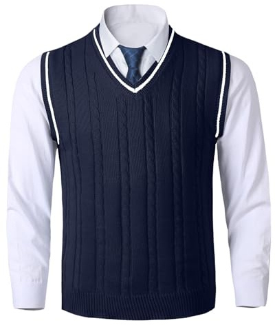 Rrongwn Gilet en laine tricoté pour homme - Pull sans manches de travail - Automne et hiver - Gilet pull d'hiver - Motif torsadé - Mélange de laine - Coupe ajustée - Pull en tricot - Débardeurs