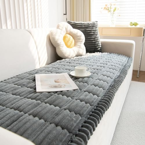 ShowyLive Cord Sofa überzug 1/2/3/4 Sitzer L Form Couch Überzug Ecksofa rutschfest Hund Katze -Antirutsch, Anti Slip Sofabezug Sofa Überwurf (Dunkelgrau, 90 * 180CM)