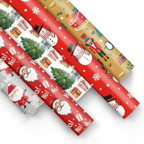 PAW - Geschenkpapier 200x70cm - 5 Rollen | Mix aus 5 Motiven | Elegante Papierrolle für Weihnachten, Wintergeschenke, Geschenke, Geburtstage - Weihnachtsdekoration