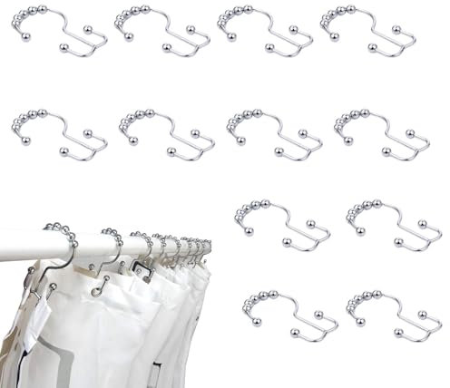 Ganchos para cortina de ducha,Ganchos para cortina de ducha de baño | Perchas para cortinas de ducha Anillos de ducha dobles, 12 ganchos de baño antioxidantes, anillos de drapeado d