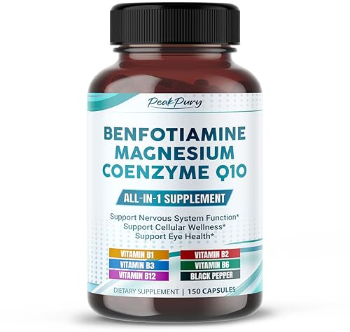 PEAKPURY Benfotiamine with Magnesium & Coenzyme Q10 - Supports Nerve Health, Cellular Wellness & Eye Health - 150 Capsules