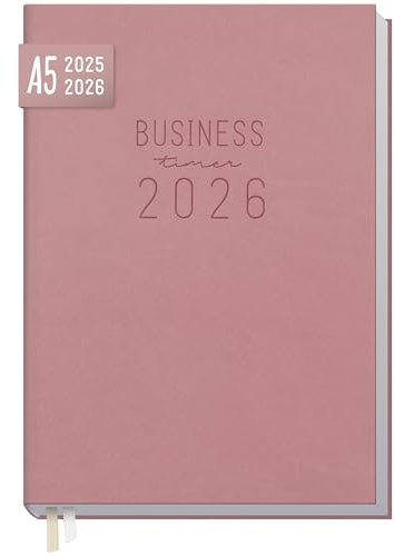 Häfft® Business-Timer Terminplaner 2025/2026 A5 Taschenkalender mit Kunstleder-Einband für 18 Monate: Juli 2025 bis Dez. 2026 Altrosa - nachhaltig & klimafreundlich